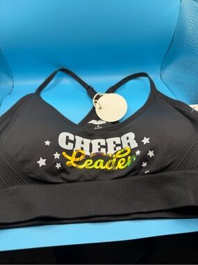 Hand Crafted Black Sports Bra with Multicolor 'Cheer Leader' Print